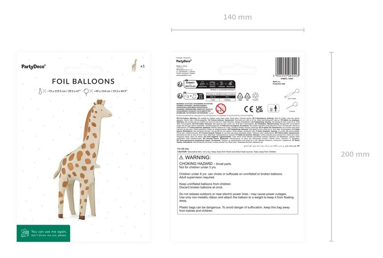 Balon foliowy stojący Żyrafa 49x114cm FB391 PartyDeco